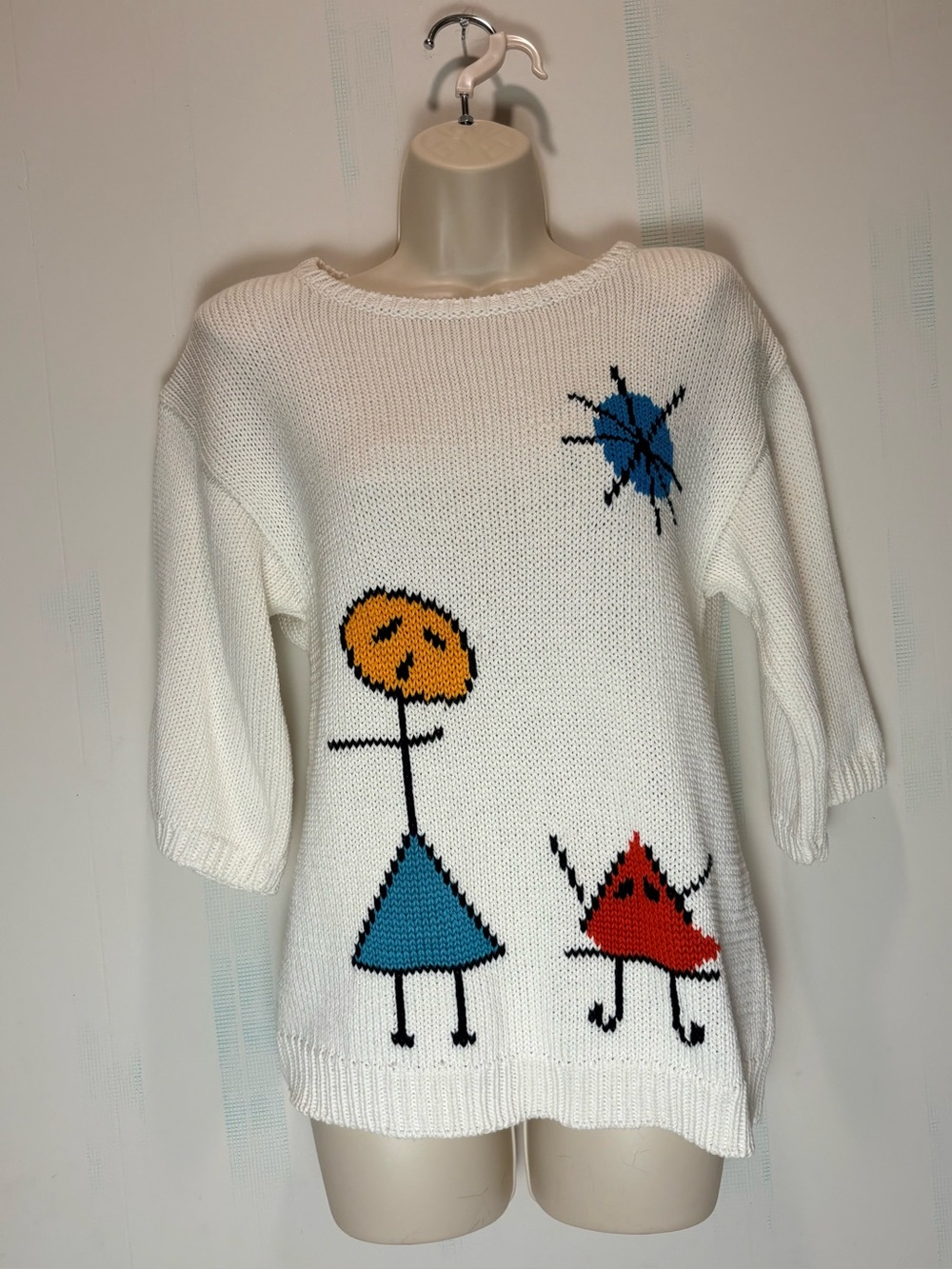 Jimmy Garcia New York Vintage Hand Loomed Stick Figure Art Sweater Womens Size S